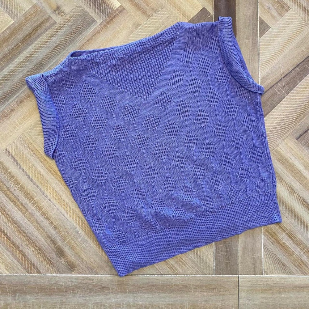 80s vintage purple boat neck short sleeve knit top by Keneth too! 🧺